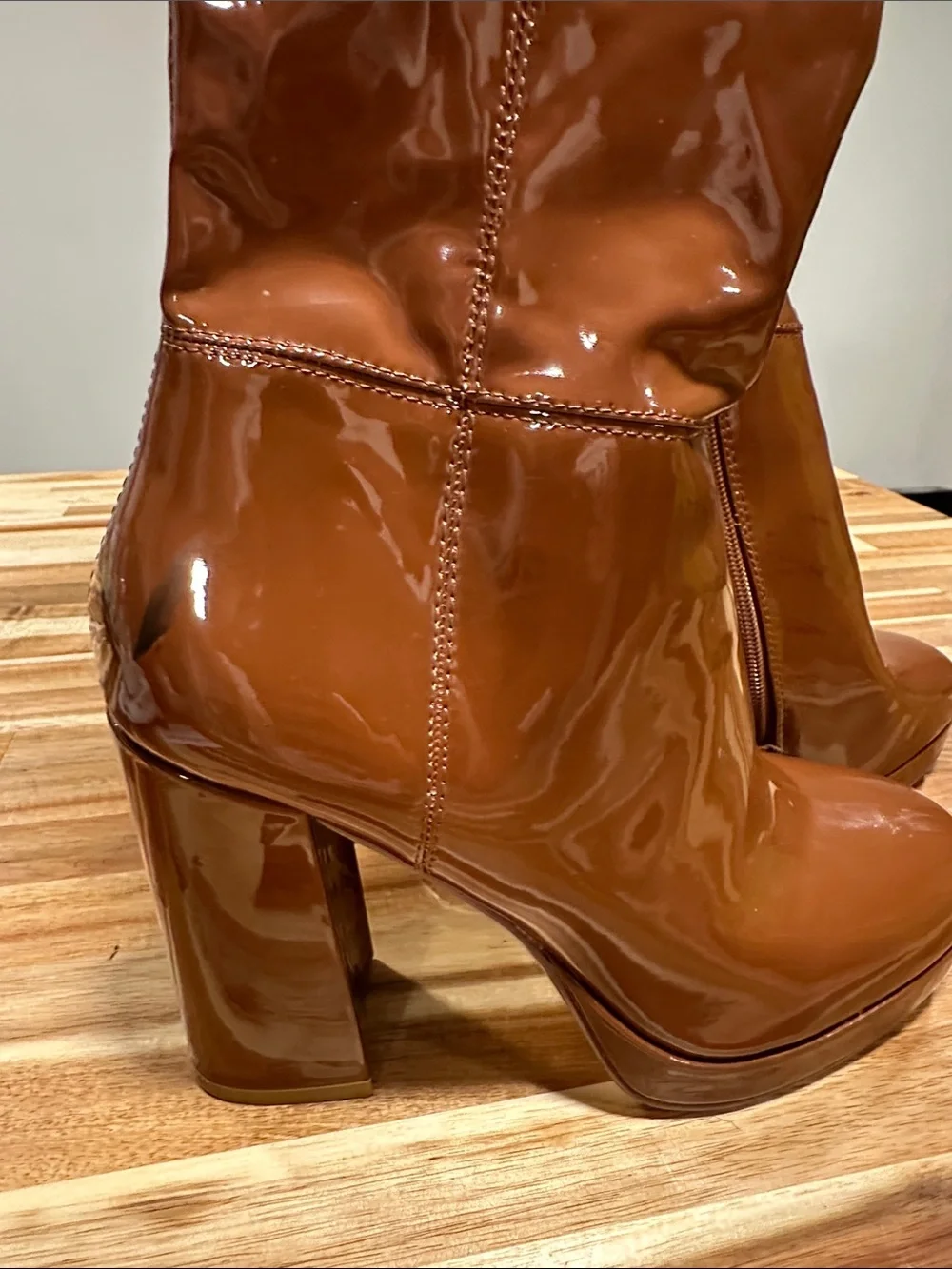 Steve Madden Patent Over-the-Knee Platform Boots in Cognac Brown 470